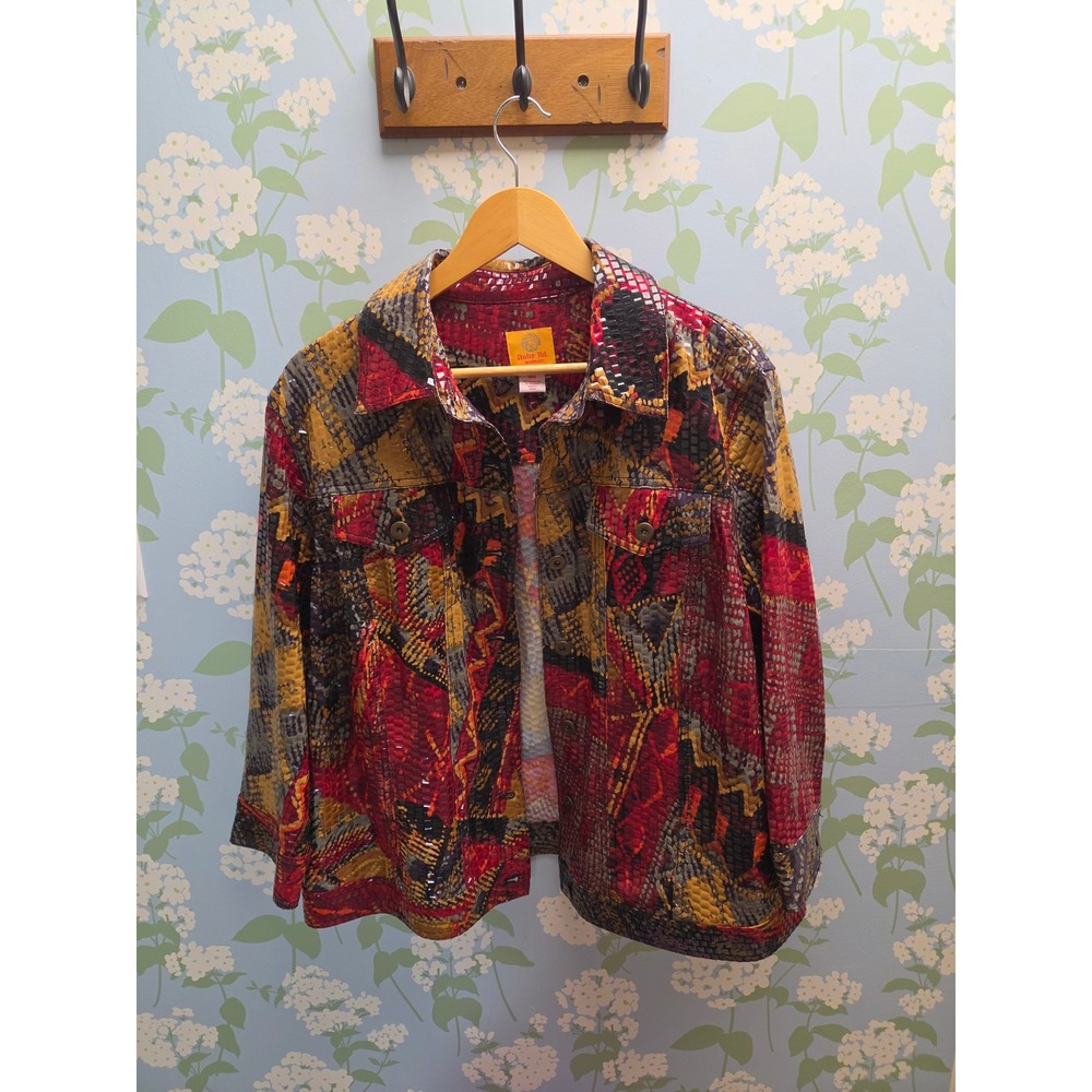 Ruby Rd Woman Multi Color Snakeskin Textured Abstract Print Jacket 16W